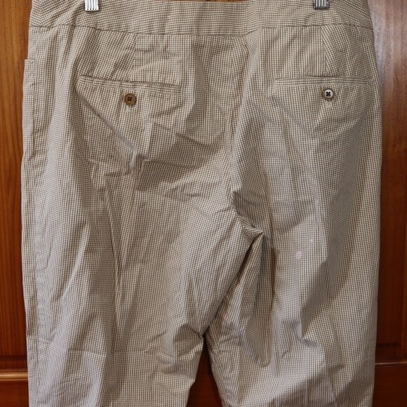 Talbots Tan Gingham Plaid Capri Pants Cotton Spandex 12 Bleach Project - Picture 3 of 12